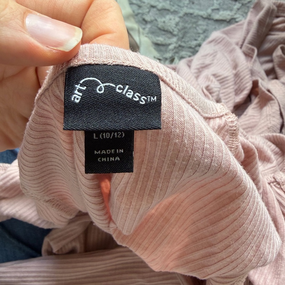 Art Class Ribbed Long Sleeve Top in Pale Blush - Picture 3 of 3